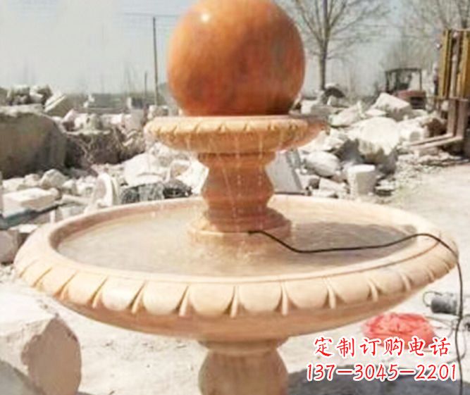 烟台园林景观晚霞红风水球喷泉石雕 (3)