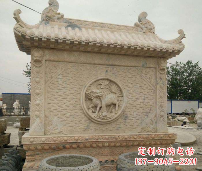 烟台园林景观晚霞红石雕影壁