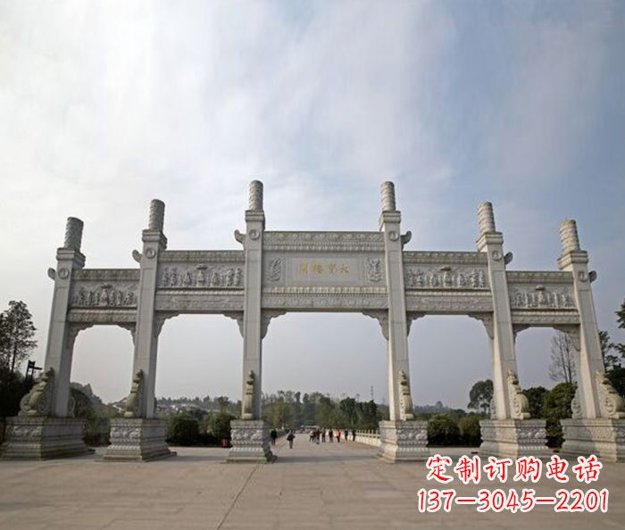 烟台园林景观五门石雕牌坊
