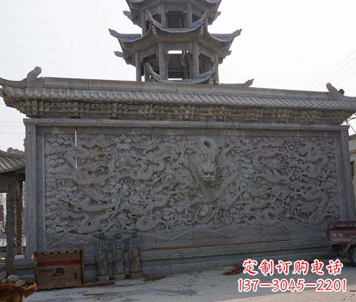 烟台园林九龙壁石雕影壁