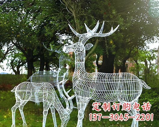 烟台园林镂空梅花鹿不锈钢景观雕塑