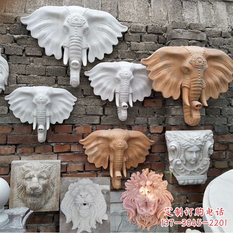 烟台园林喷水壁挂大象头部雕塑
