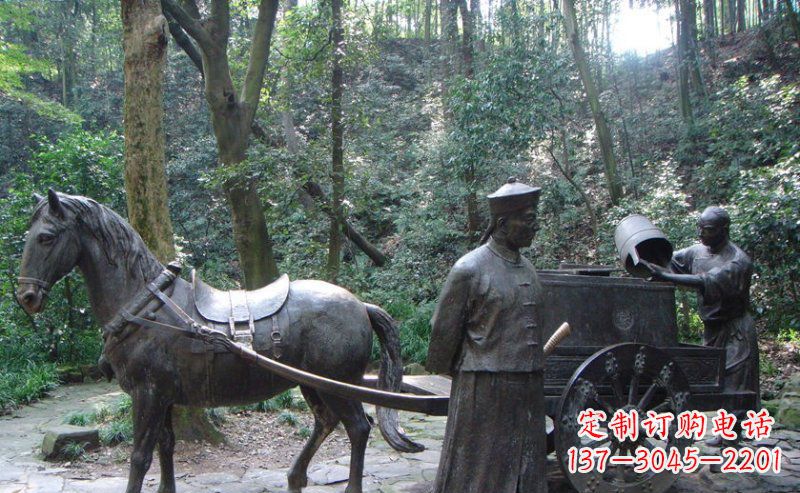 烟台园林清朝士兵和马车小品铜雕