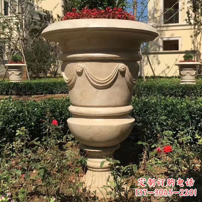 烟台园林砂岩石雕花盆