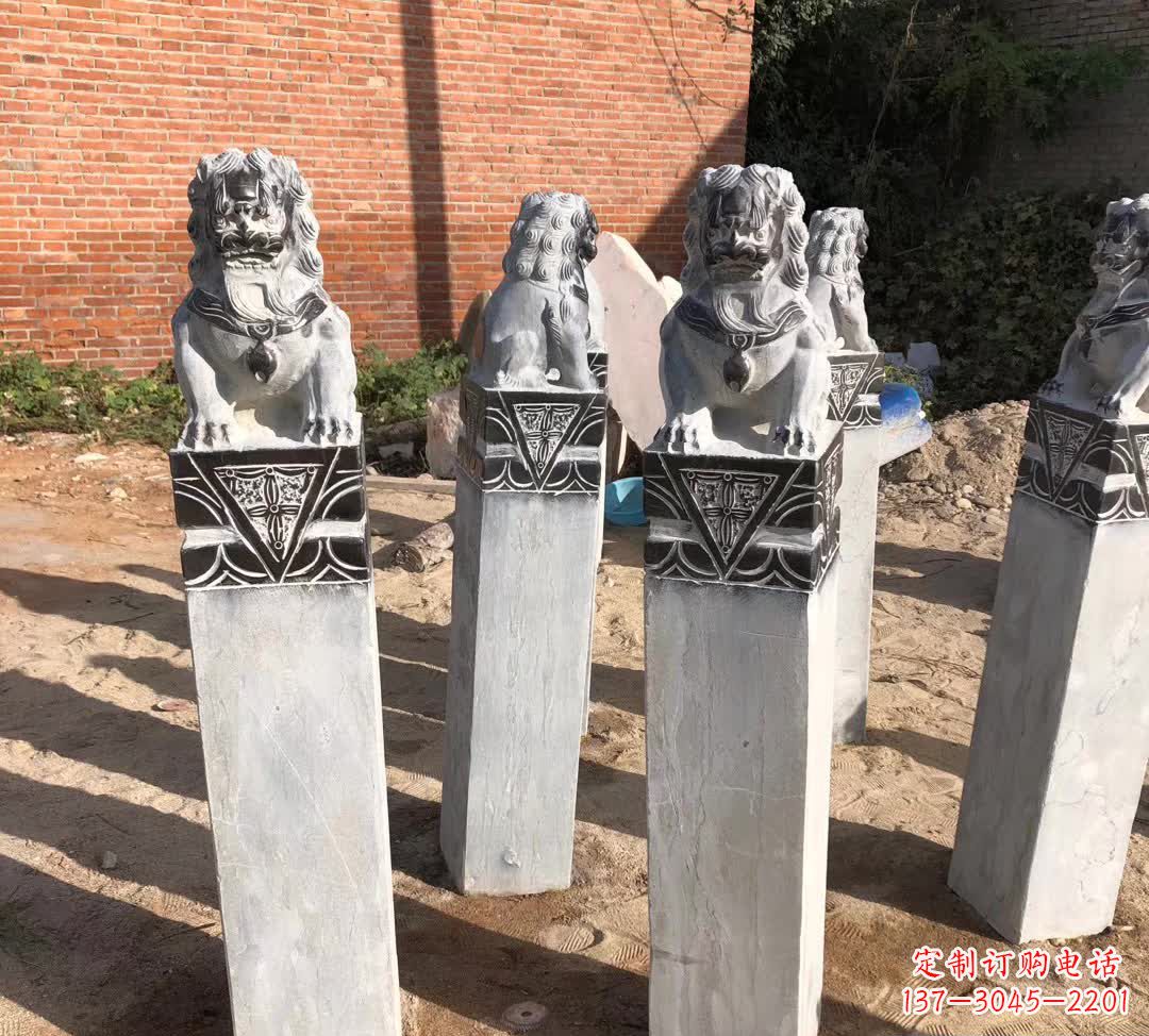 烟台园林石雕狮子拴马桩