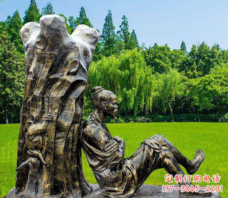 烟台园林守株待兔典故人物铜雕