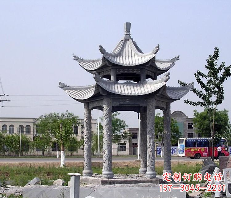 烟台园林双层仿古凉亭石雕
