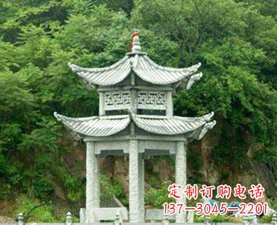 烟台园林双层六角石凉亭景观石雕
