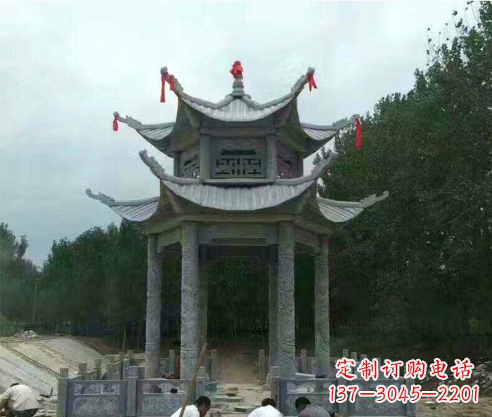 烟台园林双层凉亭石雕 (3)