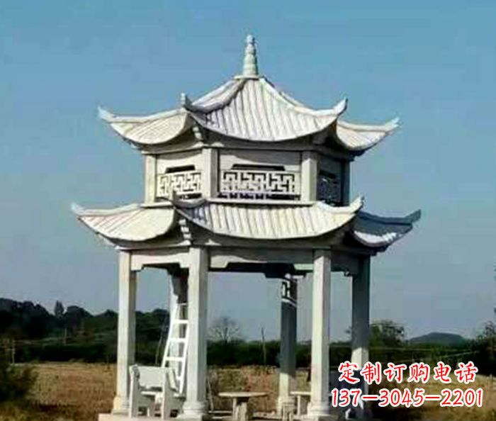 烟台园林双层石雕凉亭 (2)