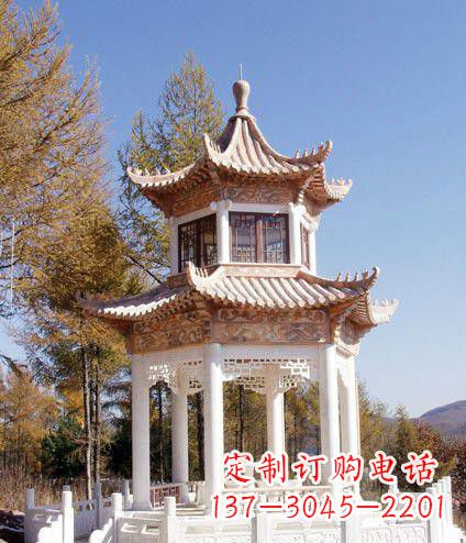 烟台园林双层石凉亭景观石雕 (2)