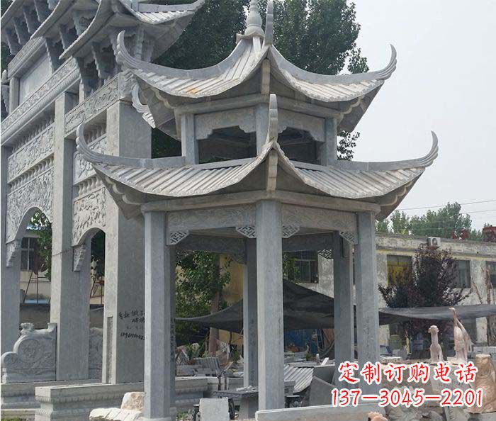 烟台园林双层石雕凉亭