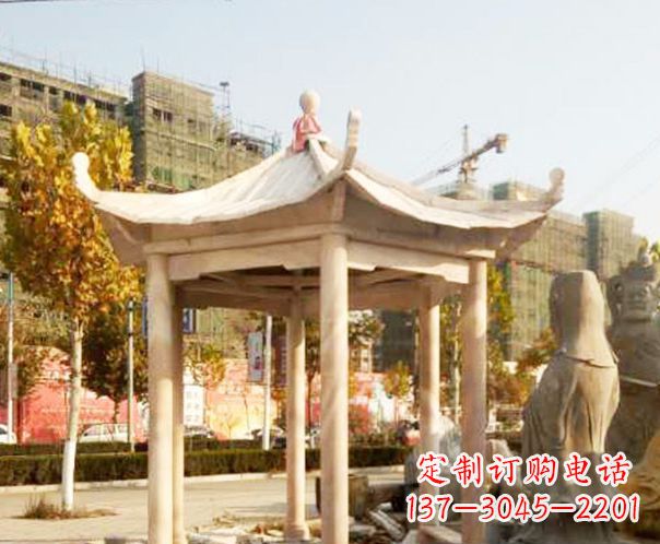 烟台园林晚霞红单层凉亭景观石雕