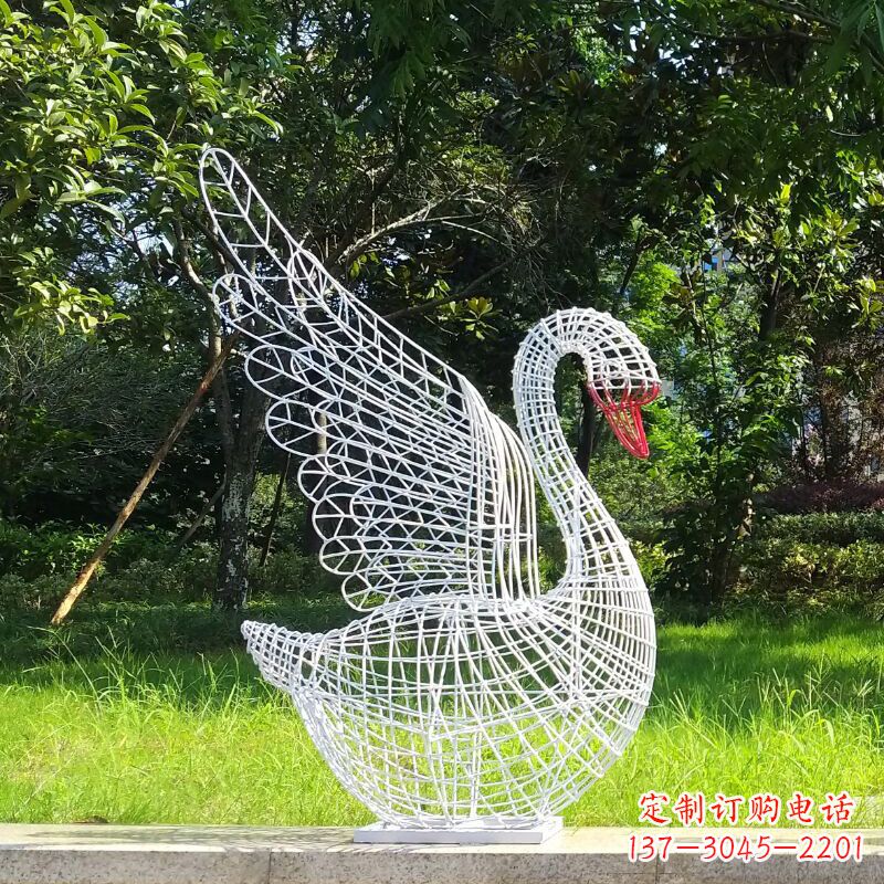 烟台展翅款网格天鹅雕塑(嘴部为实体)