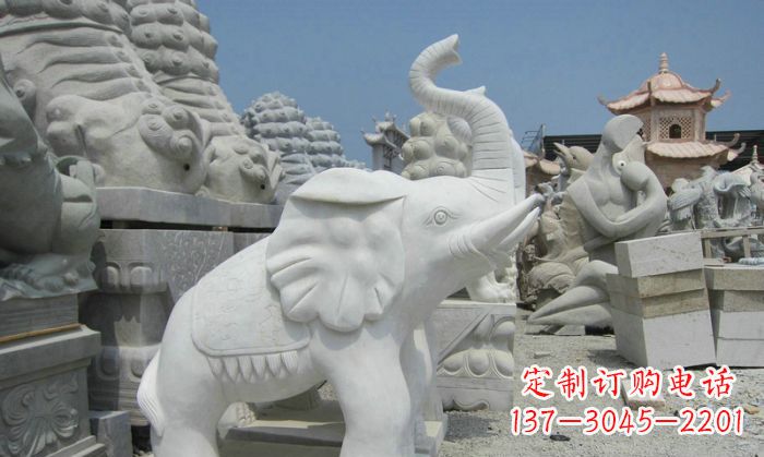 烟台招财动物汉白玉长鼻小象石雕