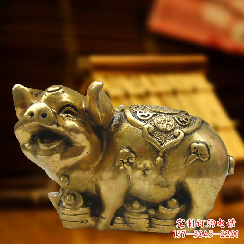 烟台招财金猪铜雕-风水生肖动物雕塑企业商场美陈摆件