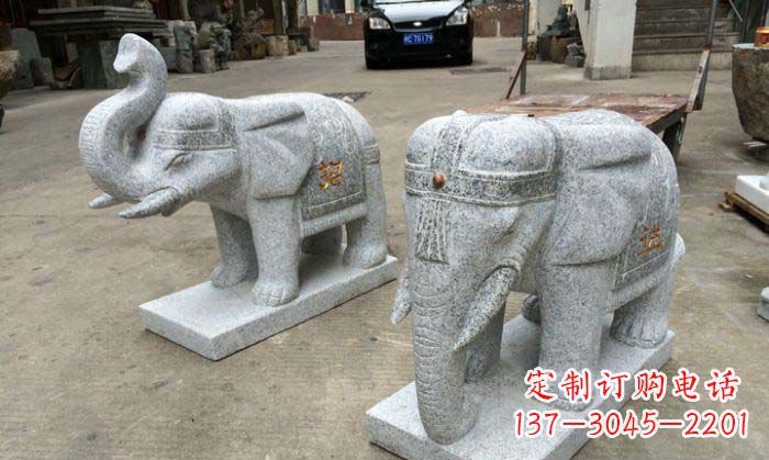 烟台招财进宝芝麻灰大象石雕 (2)