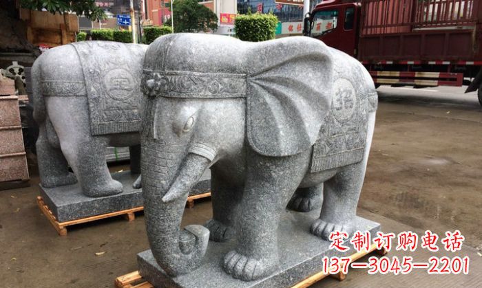 烟台招财进宝芝麻灰大象石雕 (3)