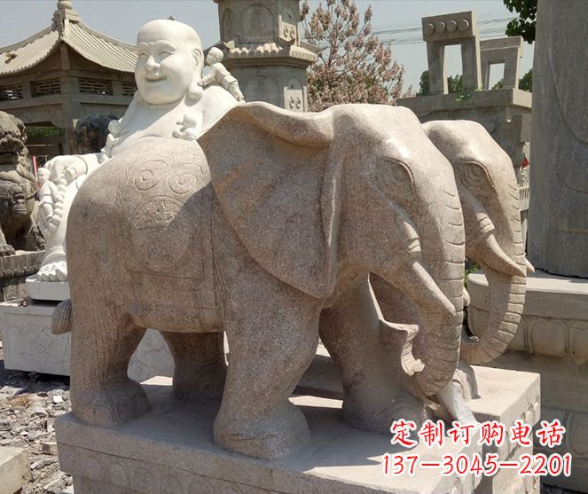 烟台招财晚霞红大象石雕 (2)