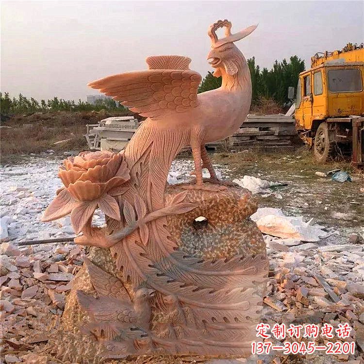 烟台中国古代传说中的瑞鸟凤凰牡丹石雕