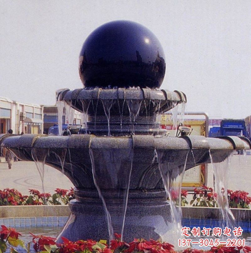 烟台中国黑双层风水球喷泉石雕