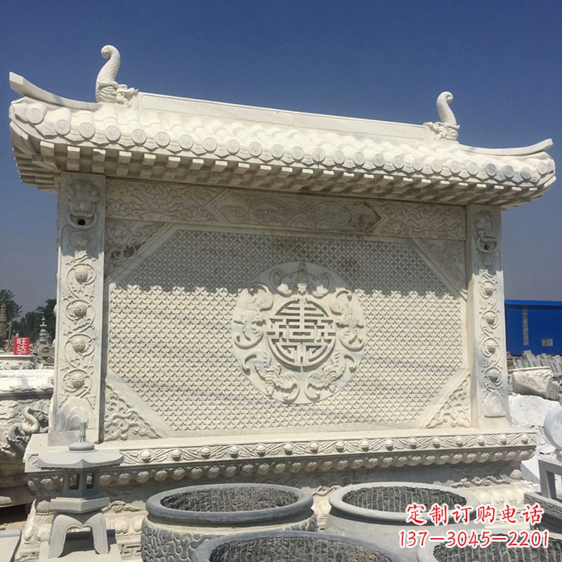 烟台中式庭院影壁石雕-中国古建大门萧墙