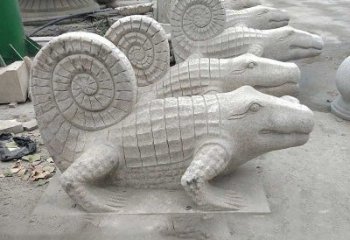 烟台园林水池水景鳄鱼砂岩喷水雕塑