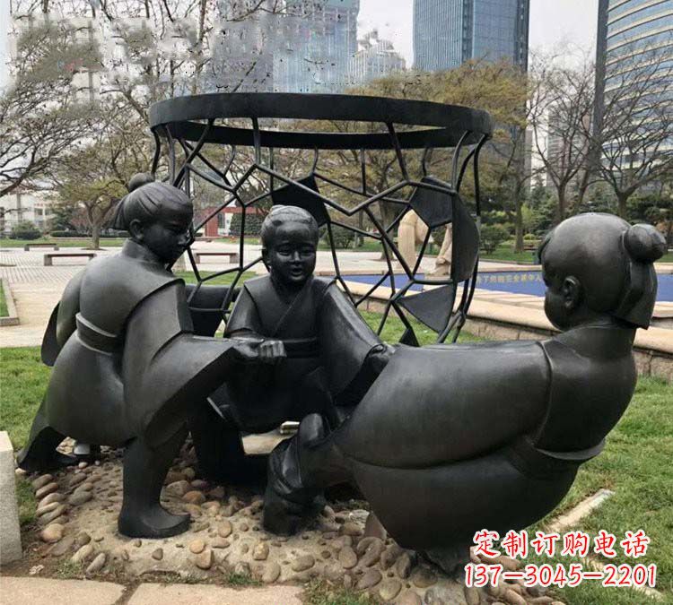 烟台铸铜公园司马光砸缸儿童雕塑