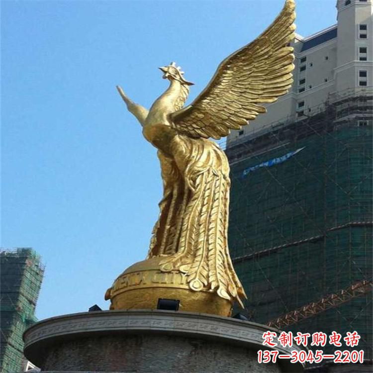 烟台铸铜鎏金凤凰景观雕塑-城市园林