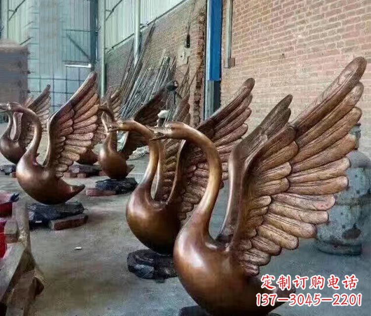 烟台铸铜天鹅喷水动物喷泉雕塑