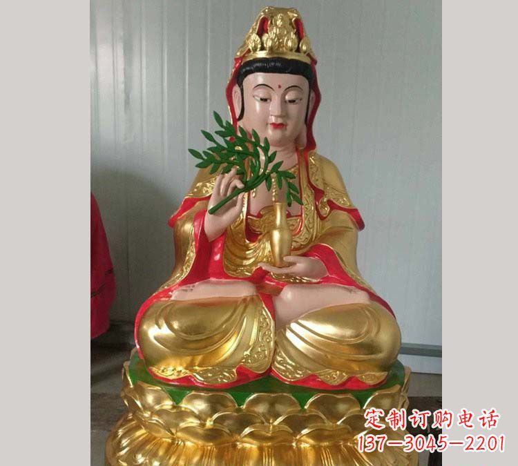 烟台铸铜贴金杨柳观音雕塑