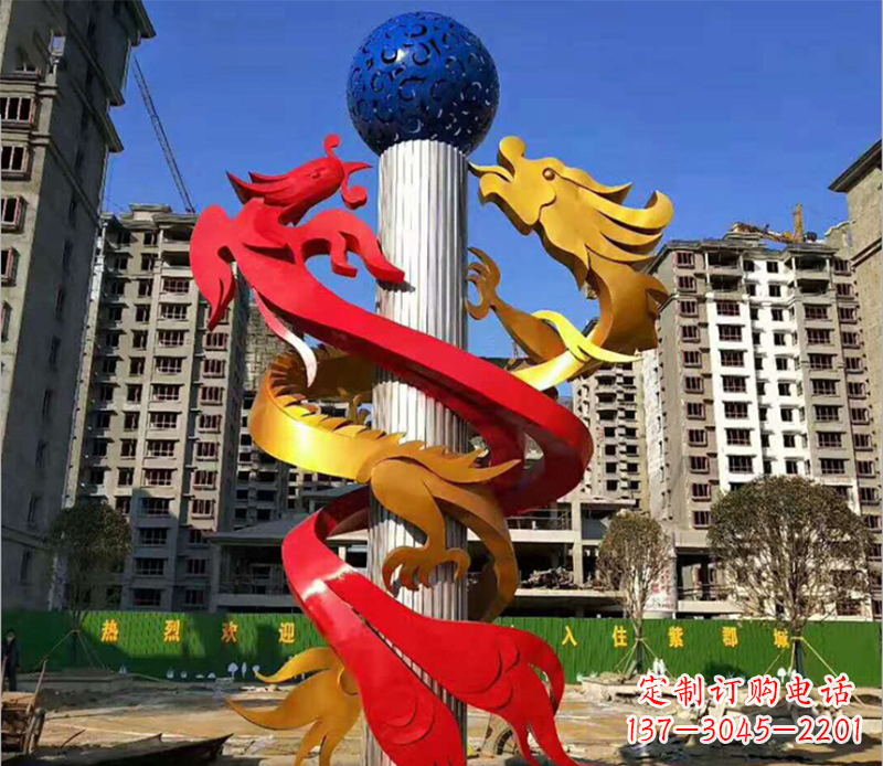 烟台小区龙柱景观不锈钢